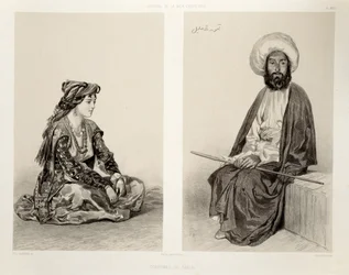 Costumes of Baku, Caspian Coast, plate 35 from a book on the Caucasus, engraved by Jules Didier, published by Alfred Leon Lemercier, Paris, 1847